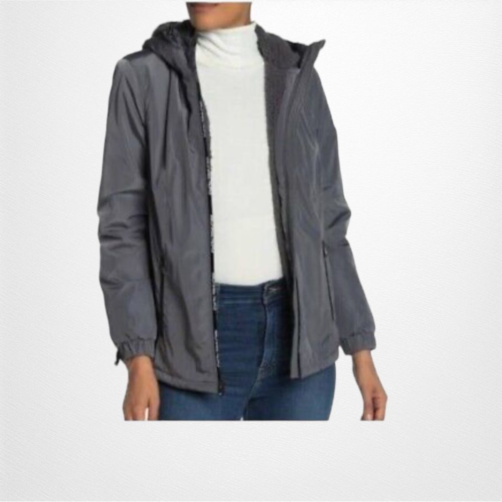 NWT Michael Kors Faux Shearling Lined Hooded Jacket Gun Metal Gray Size Small